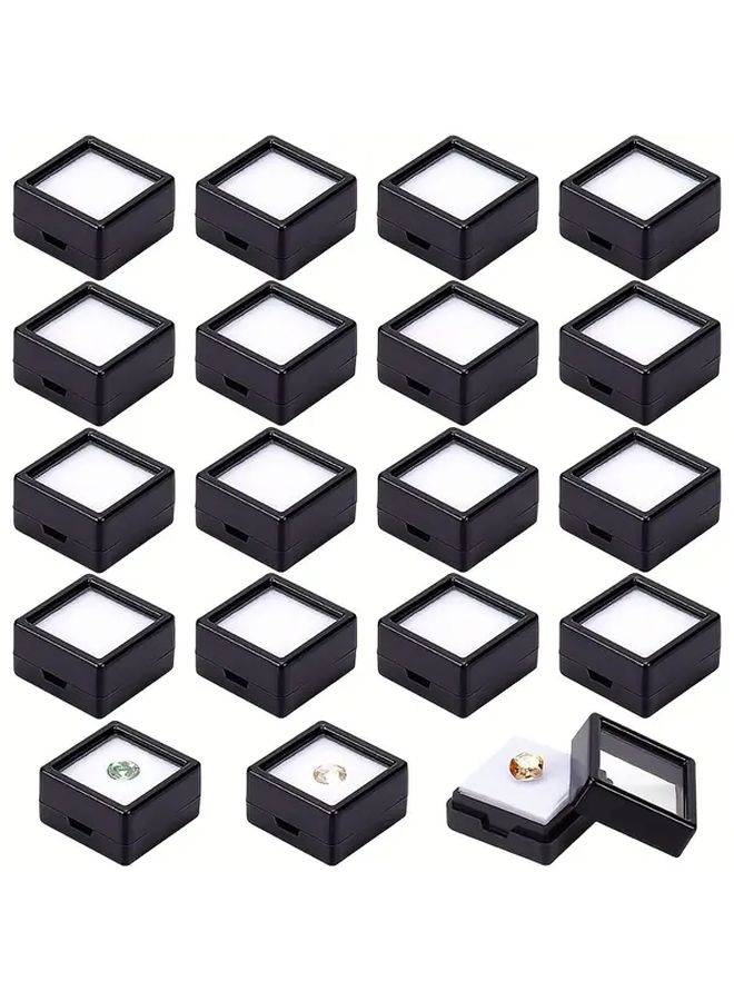 24 Pcs Black Square Jewelry Display Boxes with Transparent Lids 1.57 Inch Durable Plastic Gemstone Storage Box Stackable Organizer for Synthetic Crystals Accessories Clear Lid Visibility Jewelry Organizer - Image 1