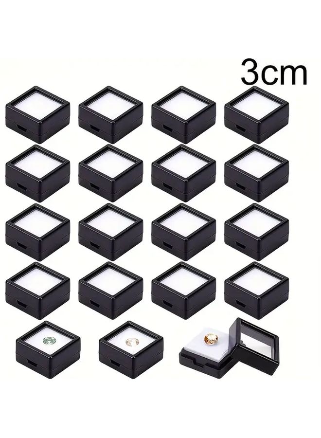 24 Pcs Black Square Jewelry Display Boxes with Transparent Lids 1.57 Inch Durable Plastic Gemstone Storage Box Stackable Organizer for Synthetic Crystals Accessories Clear Lid Visibility Jewelry Organizer - Image 4