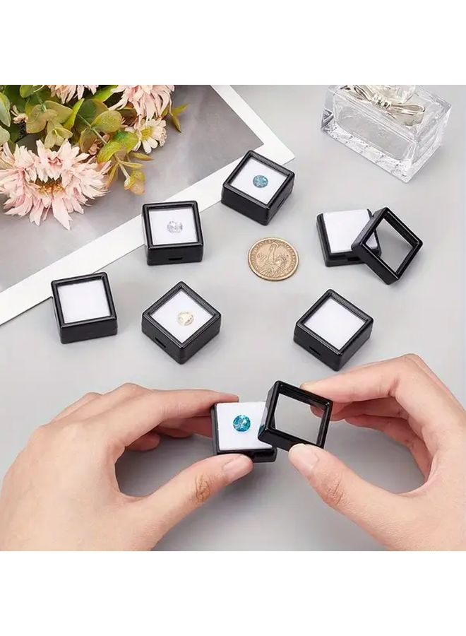24 Pcs Black Square Jewelry Display Boxes with Transparent Lids 1.57 Inch Durable Plastic Gemstone Storage Box Stackable Organizer for Synthetic Crystals Accessories Clear Lid Visibility Jewelry Organizer - Image 2