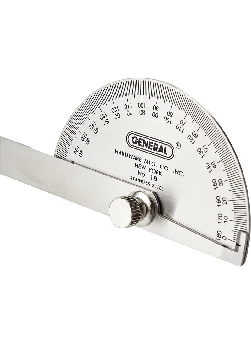 General Tools General Tools 18 Round Head Stainless Steel Angle Protractor, 0 to 180 Degrees, 6-Inch Arm  - Image 4
