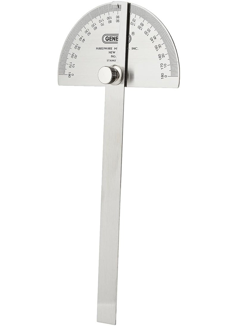 General Tools General Tools 18 Round Head Stainless Steel Angle Protractor, 0 to 180 Degrees, 6-Inch Arm  - Image 1