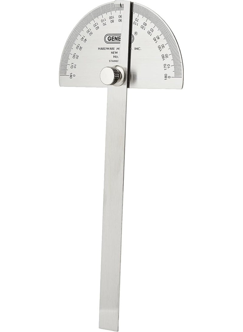 General Tools General Tools 18 Round Head Stainless Steel Angle Protractor, 0 to 180 Degrees, 6-Inch Arm - Image 1