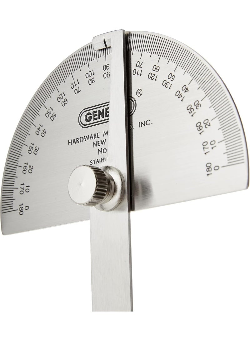 General Tools General Tools 18 Round Head Stainless Steel Angle Protractor, 0 to 180 Degrees, 6-Inch Arm - Image 3