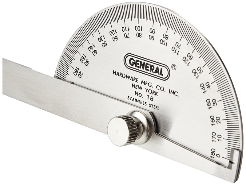 General Tools 18 Round Head Stainless Steel Angle Protractor, 0 to 180 Degrees, 6-Inch Arm - Image 2