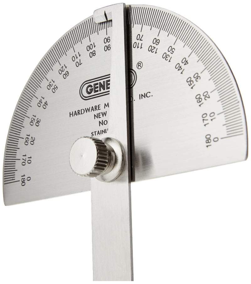 General Tools 18 Round Head Stainless Steel Angle Protractor, 0 to 180 Degrees, 6-Inch Arm - Image 1