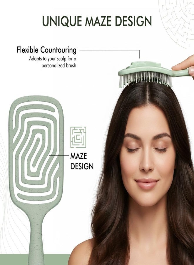 IKONIC konic Me Flexi Paddle Hair Brush IKM-3017 - Eco Concious, Flexible Maze Design, Wheat Straw & ABS Body, Scalp-Adaptive Comfort, Ion Anti-Frizz Bristles, Wet & Dry Detangling - Jade Green - Image 4