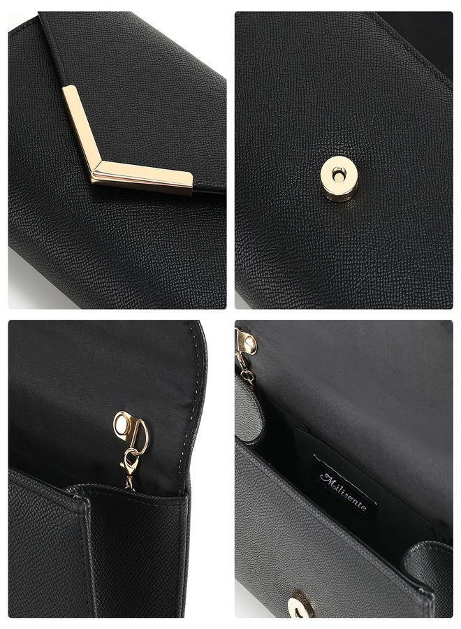 Milisente Solid Clutch Purses For Women Large Wedding Leather Purses For Ladies Evening（Embossed Black） - Image 5