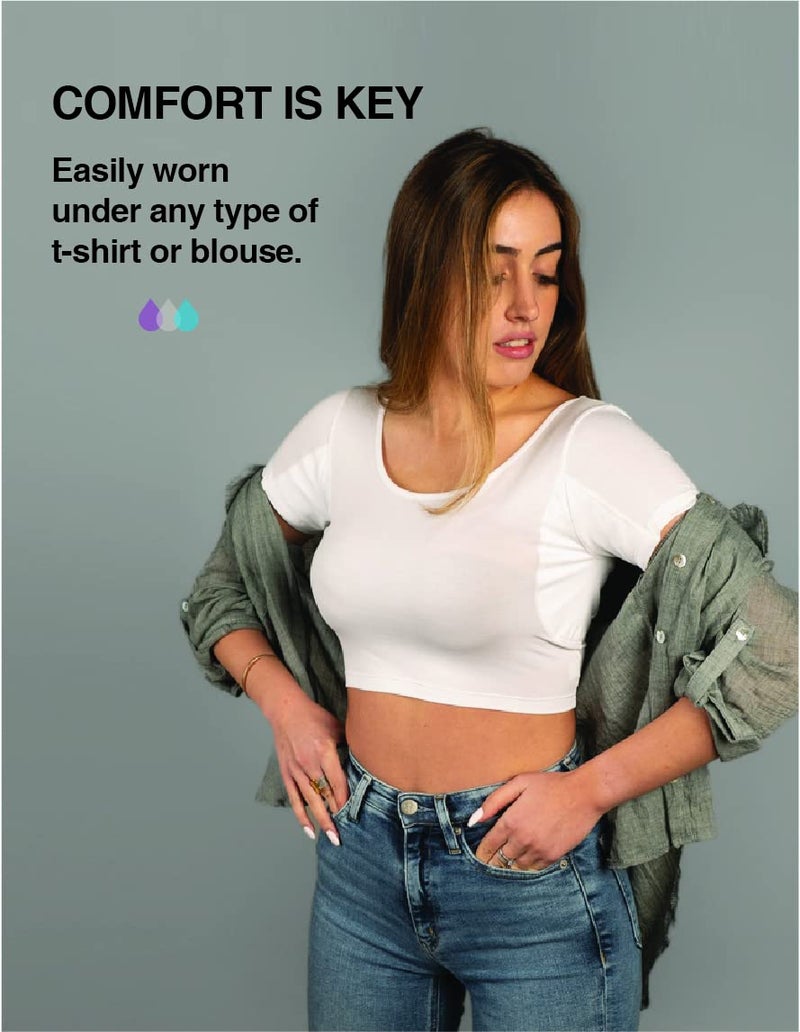 TopDry Women’s Undershirts - Sweatproof Shirts Women with Underarm Sweat Pads - White - Image 3