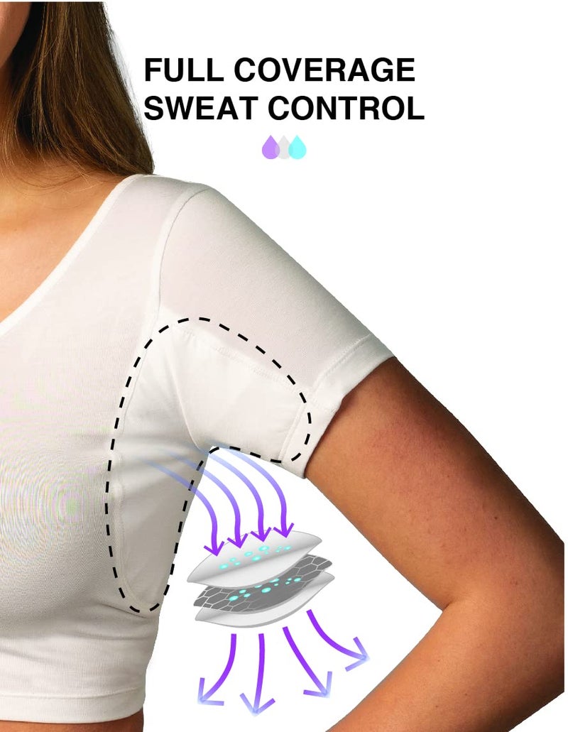 TopDry Women’s Undershirts - Sweatproof Shirts Women with Underarm Sweat Pads - White - Image 2