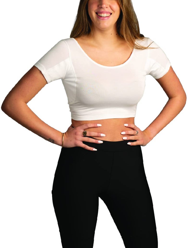 TopDry Women’s Undershirts - Sweatproof Shirts Women with Underarm Sweat Pads - White - Image 1
