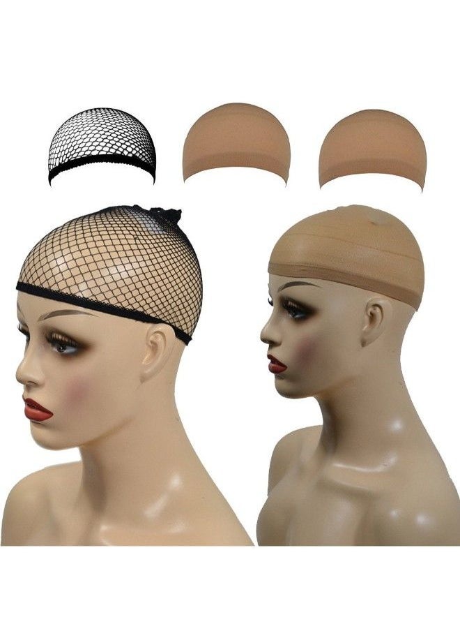 NIBEMINENT - 3 Piece Elastic Wig Caps Nylon Neutral Nude Beige Black Mesh - Image 1