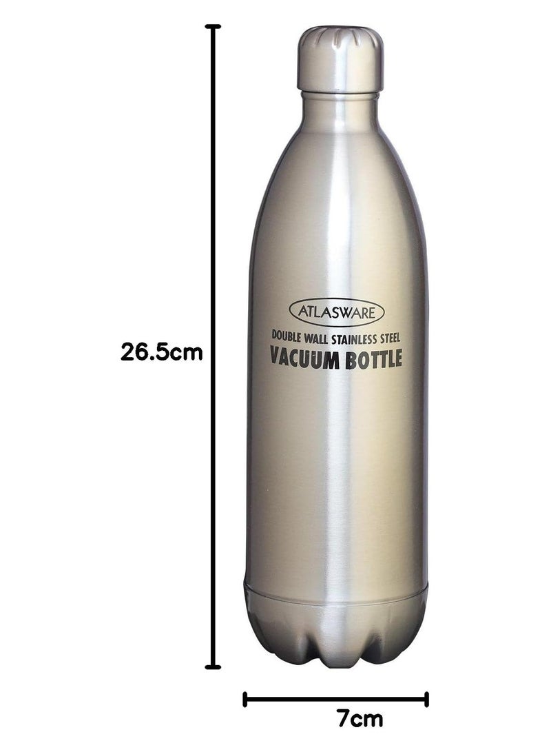 Atlasware Silver Matt Steel Vacuum Bottle 500ml, Stainless Steel Insulated Water Bottle for Hot & Cold Drinks - Image 2