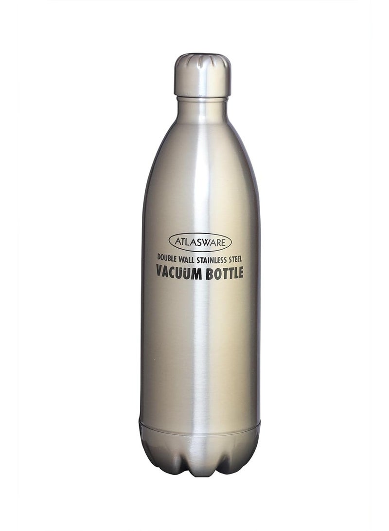 Atlasware Silver Matt Steel Vacuum Bottle 500ml, Stainless Steel Insulated Water Bottle for Hot & Cold Drinks - Image 1