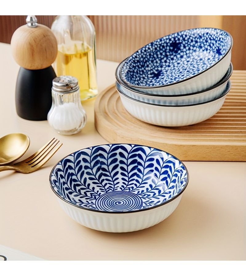 4 Pcs Hand-Made Ceramic Underglaze Color 5.25 Inch Snack Plate Set - Image 4