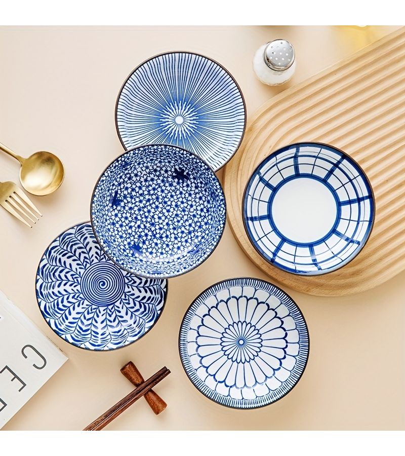 4 Pcs Hand-Made Ceramic Underglaze Color 5.25 Inch Snack Plate Set - Image 2