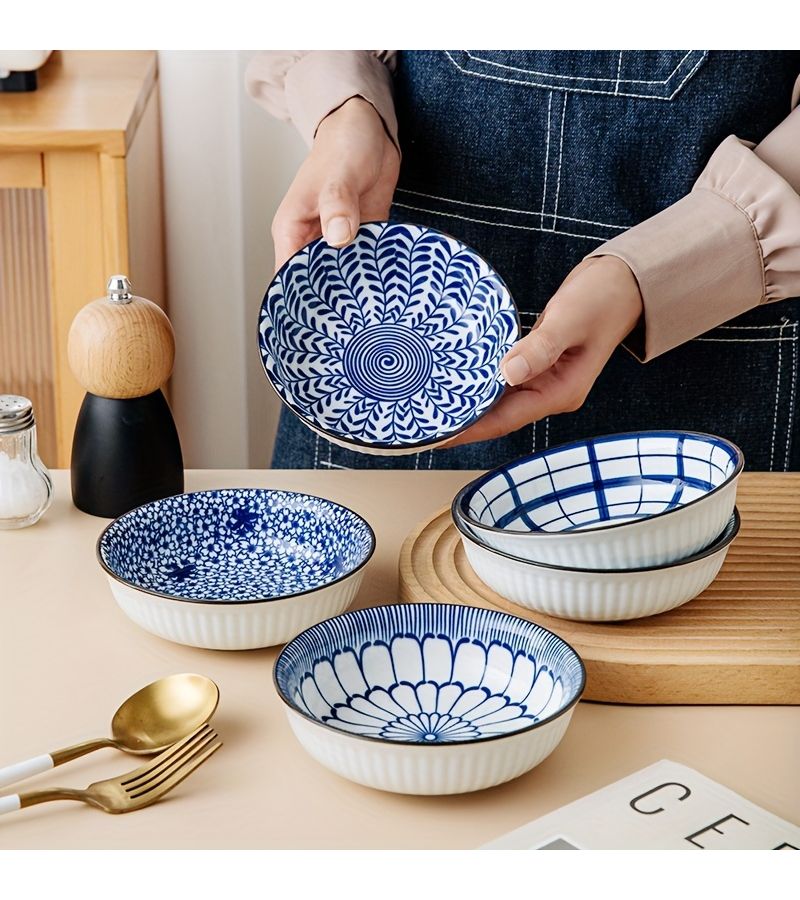 4 Pcs Hand-Made Ceramic Underglaze Color 5.25 Inch Snack Plate Set - Image 1