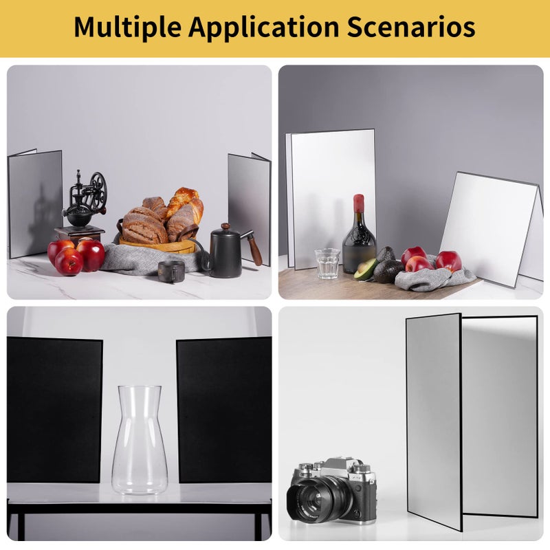Meking مرآة تصوير مكونة من 3 في 1 من ميكينغ، 12 × 8 بوصة، لوحة توزيع ضوء قابلة للطي لتصوير الحياة الساكنة، المنتجات والطعام - أسود، فضي وأبيض، عبوة من 2 - Image 5