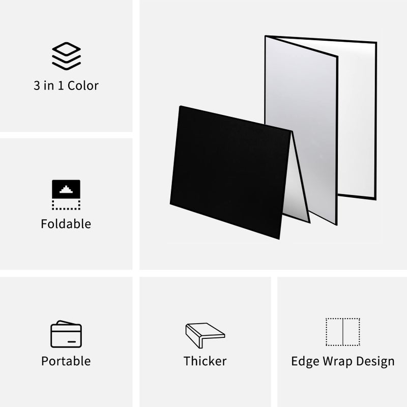 Meking مرآة تصوير مكونة من 3 في 1 من ميكينغ، 12 × 8 بوصة، لوحة توزيع ضوء قابلة للطي لتصوير الحياة الساكنة، المنتجات والطعام - أسود، فضي وأبيض، عبوة من 2 - Image 2