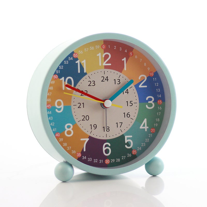 Rechargeable Early Education Childrens Metal Small Alarm Clock Girls Boys Desktop Wake-up Clock Special Learning Clock for Students 4.5inch blue [early education color block partition] battery model 