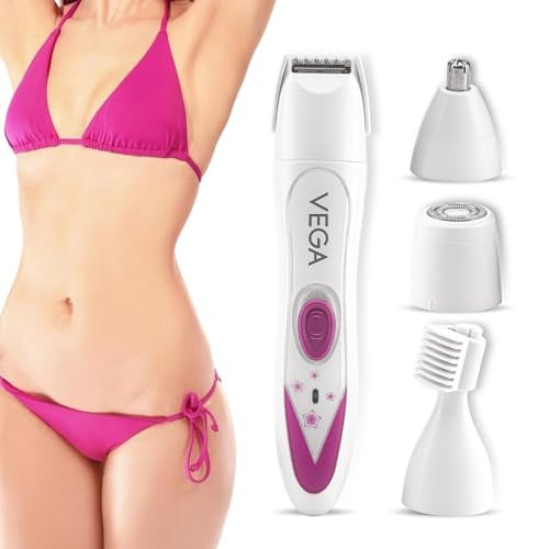 Vega Feather Touch 4-In-1 Trimmer Face & Body Hair Trimmer | 60 Min Runtime | Ladies Eyebrow & Bikini Hair Removal Trimmer | Rechargeable Cordless Hair Removal Machine for Women, (VHBT-03) - Image 1