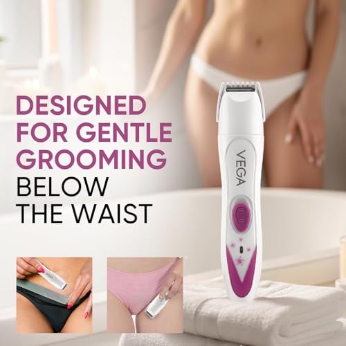 Vega Feather Touch 4-In-1 Trimmer Face & Body Hair Trimmer | 60 Min Runtime | Ladies Eyebrow & Bikini Hair Removal Trimmer | Rechargeable Cordless Hair Removal Machine for Women, (VHBT-03) - Image 4