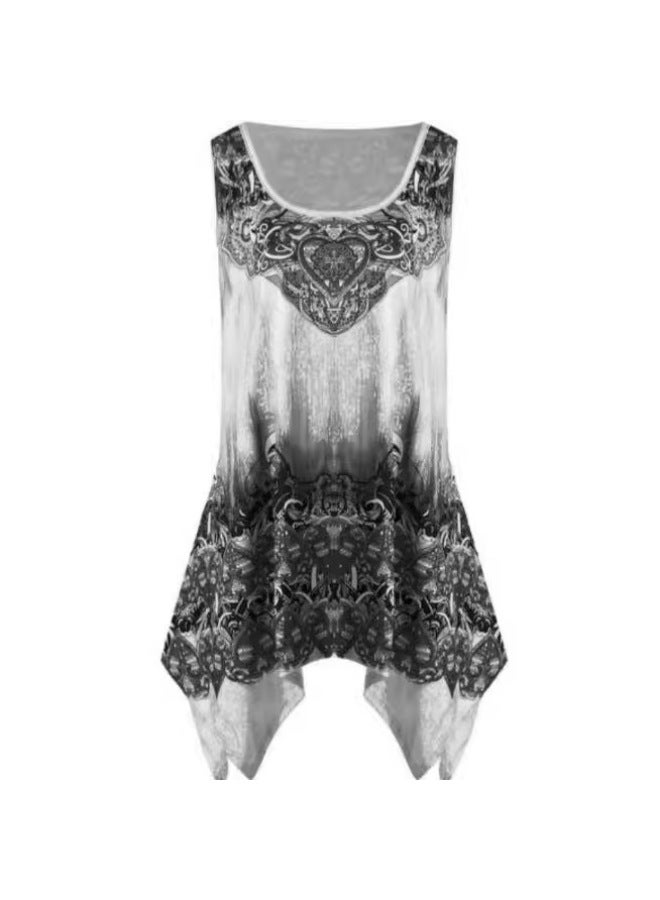 Women's Clothing Round Neck Sleeveless Gradient Color Digital Print Irregular T-shirt
