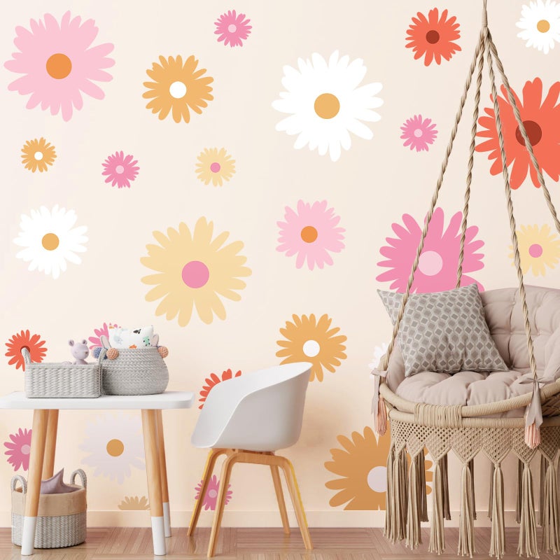 تاوباري Taobary 12 Sheets Daisy Wall Scals ملصقات جدار زهرة كبيرة ملصقات Daisy لطيفة ملصقات زهرة بيضاء وردي قشرة وعصا لحضانة غرفة المعيشة غرفة المعيشة (نمط فني) - Image 1