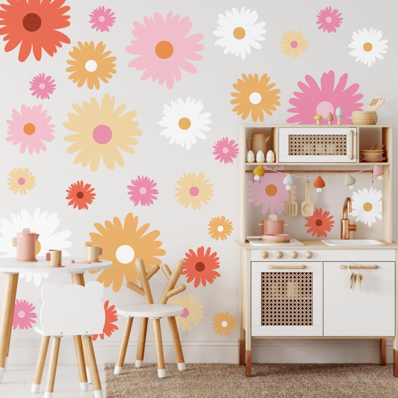 تاوباري Taobary 12 Sheets Daisy Wall Scals ملصقات جدار زهرة كبيرة ملصقات Daisy لطيفة ملصقات زهرة بيضاء وردي قشرة وعصا لحضانة غرفة المعيشة غرفة المعيشة (نمط فني) - Image 4