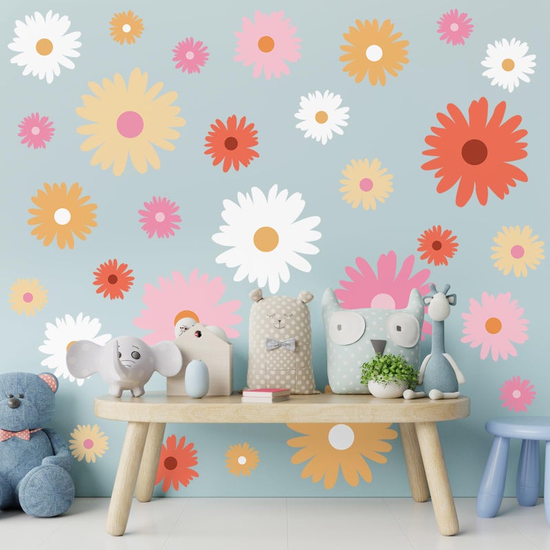تاوباري Taobary 12 Sheets Daisy Wall Scals ملصقات جدار زهرة كبيرة ملصقات Daisy لطيفة ملصقات زهرة بيضاء وردي قشرة وعصا لحضانة غرفة المعيشة غرفة المعيشة (نمط فني) - Image 5