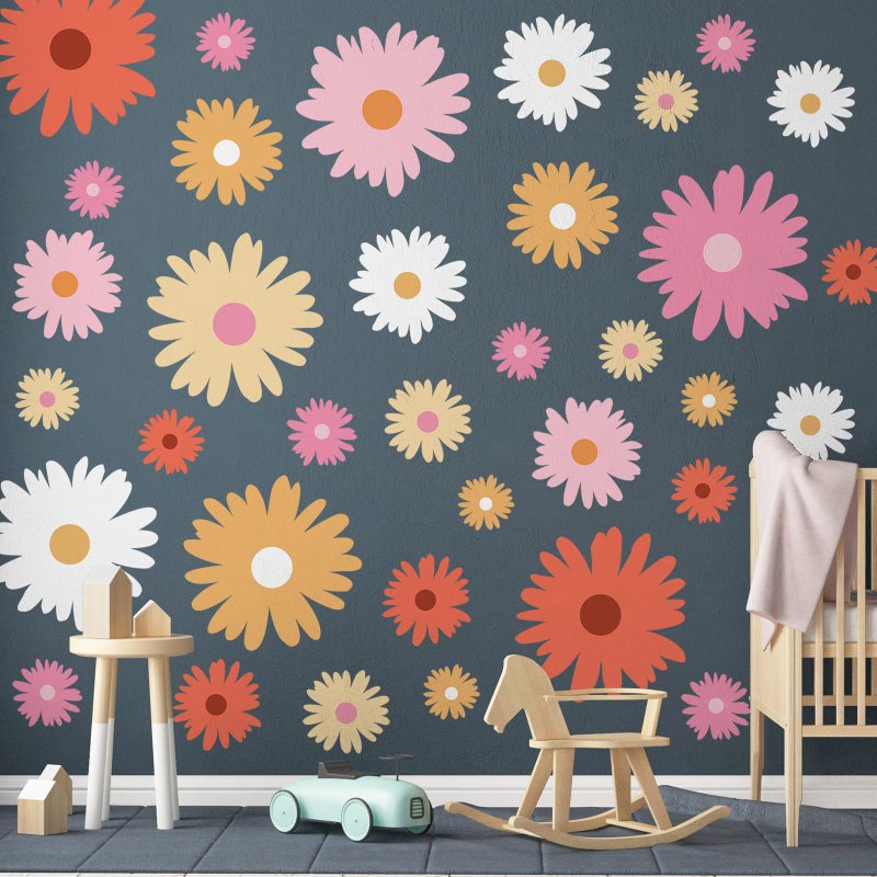 تاوباري Taobary 12 Sheets Daisy Wall Scals ملصقات جدار زهرة كبيرة ملصقات Daisy لطيفة ملصقات زهرة بيضاء وردي قشرة وعصا لحضانة غرفة المعيشة غرفة المعيشة (نمط فني) - Image 3