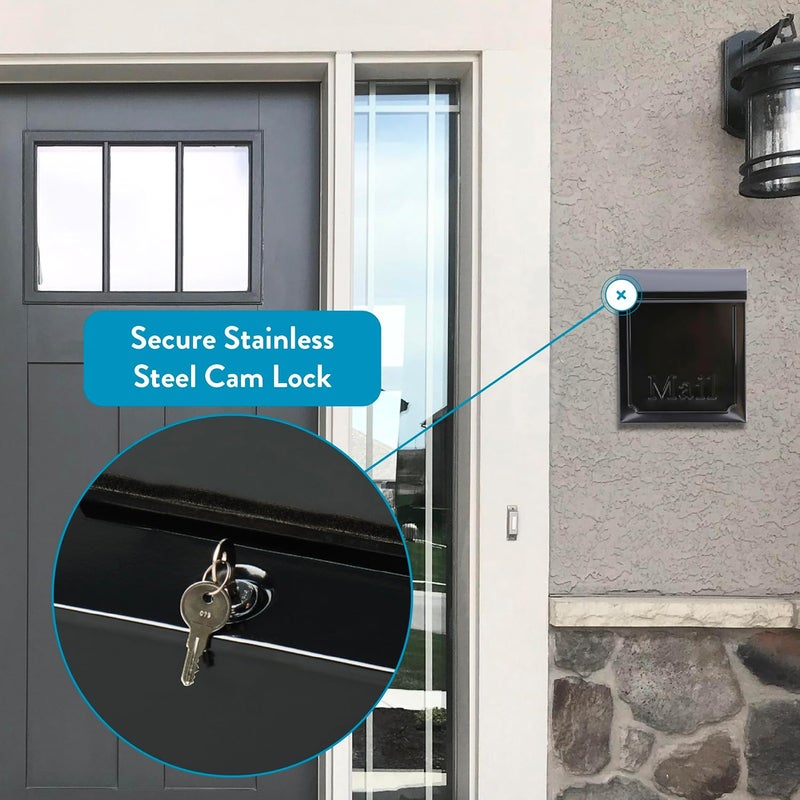 ARCHITECTURAL MAILBOXES Townhouse Vertical Small Capacity, Galvanized Steel Wall Mount Mailbox, 4.1 x 8.6 x 10.1 inches, Black - Image 2