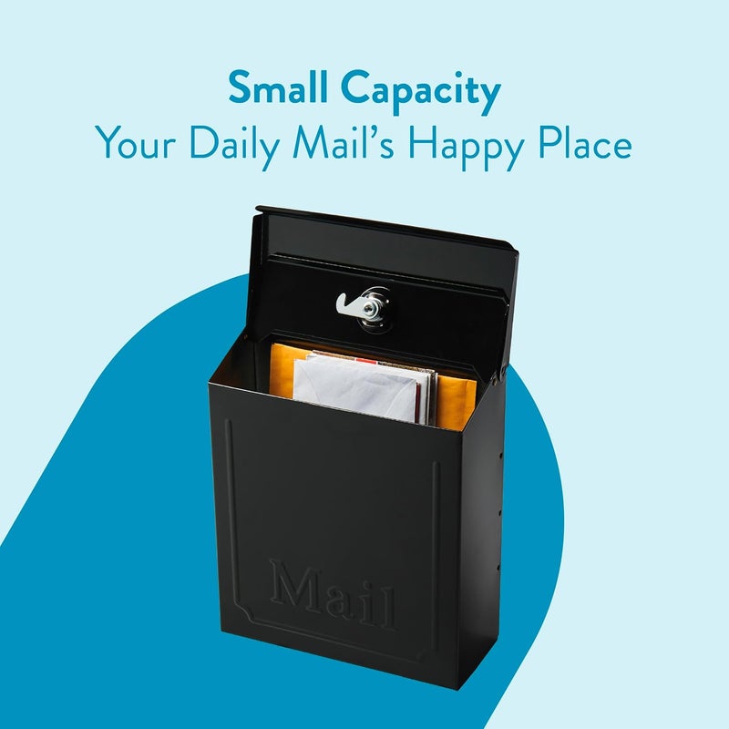 ARCHITECTURAL MAILBOXES Townhouse Vertical Small Capacity, Galvanized Steel Wall Mount Mailbox, 4.1 x 8.6 x 10.1 inches, Black - Image 3