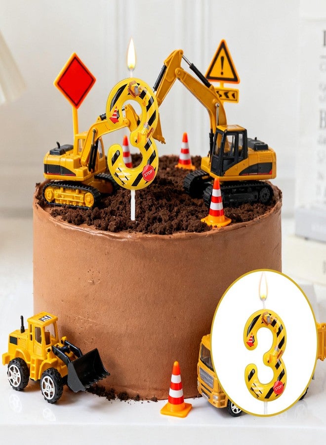 Penitue Construction Birthday Candle, Yellow and Black Stripes Birthday Number Candle Cool Construction Cake Topper for Boys Party Supplies Cake Decoration (Number 3) - Image 5