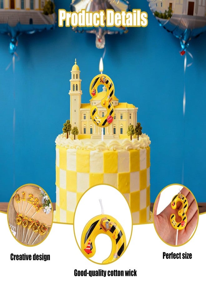 Penitue Construction Birthday Candle, Yellow and Black Stripes Birthday Number Candle Cool Construction Cake Topper for Boys Party Supplies Cake Decoration (Number 3) - Image 4