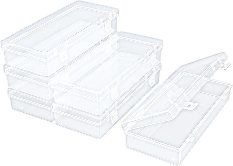 Thintinick 6 Pack Rectangular Clear Plastic Storage Containers Box with Hinged Lid for Beads and Other Small Craft Items (6.1 x 2.56 x 1.18 inch) - Image 1