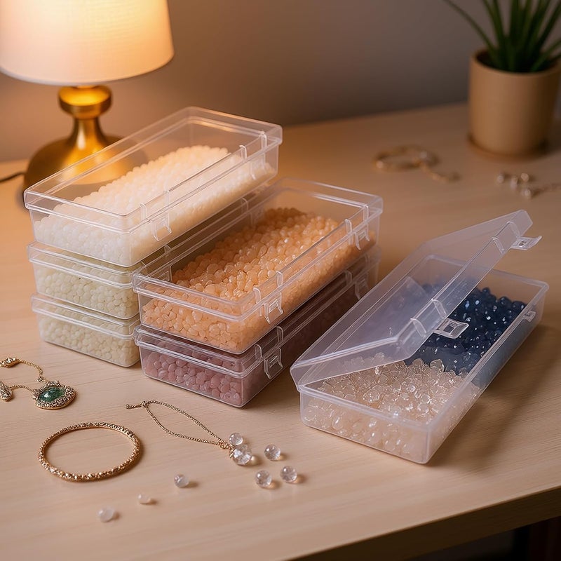 Thintinick 6 Pack Rectangular Clear Plastic Storage Containers Box with Hinged Lid for Beads and Other Small Craft Items (6.1 x 2.56 x 1.18 inch) - Image 4