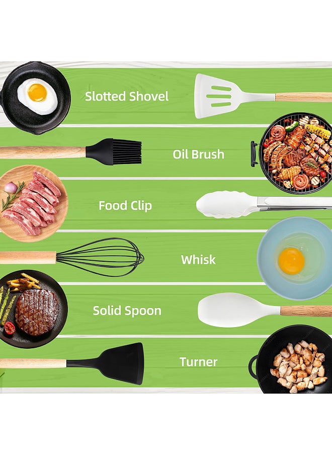 Generic Silicone Cooking Utensils Set 446 Fahrenheit Degrees Heat Resistant Kitchen Utensils Turner Spatula Spoon Brush Whisk Knife Scissors Kitchen Utensil Gadgets Tools Set with Holder  - Image 3