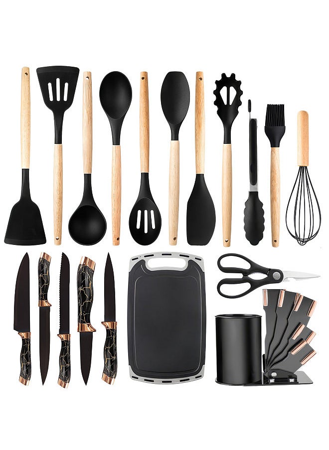 Generic Silicone Cooking Utensils Set 446 Fahrenheit Degrees Heat Resistant Kitchen Utensils Turner Spatula Spoon Brush Whisk Knife Scissors Kitchen Utensil Gadgets Tools Set with Holder  - Image 1
