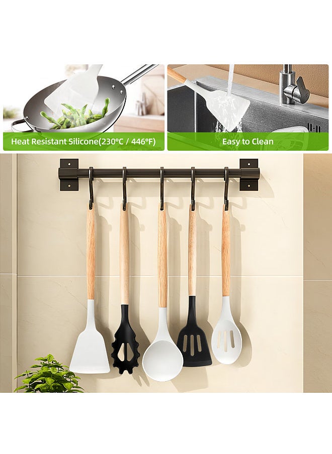 Generic Silicone Cooking Utensils Set 446 Fahrenheit Degrees Heat Resistant Kitchen Utensils Turner Spatula Spoon Brush Whisk Knife Scissors Kitchen Utensil Gadgets Tools Set with Holder  - Image 4