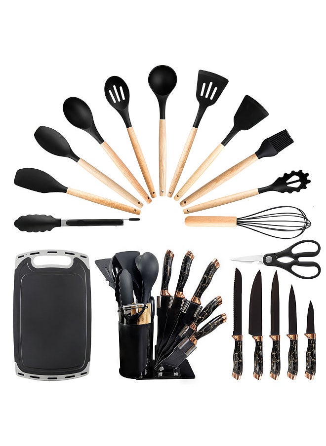 Generic Silicone Cooking Utensils Set 446 Fahrenheit Degrees Heat Resistant Kitchen Utensils Turner Spatula Spoon Brush Whisk Knife Scissors Kitchen Utensil Gadgets Tools Set with Holder  - Image 5