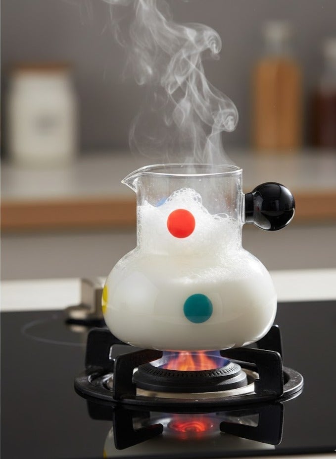 Heat-resistant glass coffee and milk frother with handle for kitchen use - Small and elegant design - Transparent with colorful dots - 4829 - Image 1