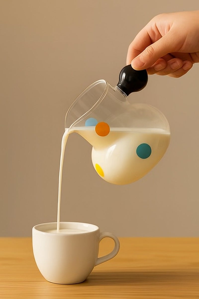 Heat-resistant glass coffee and milk frother with handle for kitchen use - Small and elegant design - Transparent with colorful dots - 4829 - Image 2