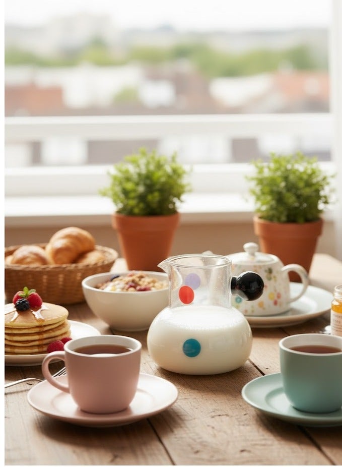 Heat-resistant glass coffee and milk frother with handle for kitchen use - Small and elegant design - Transparent with colorful dots - 4829 - Image 3