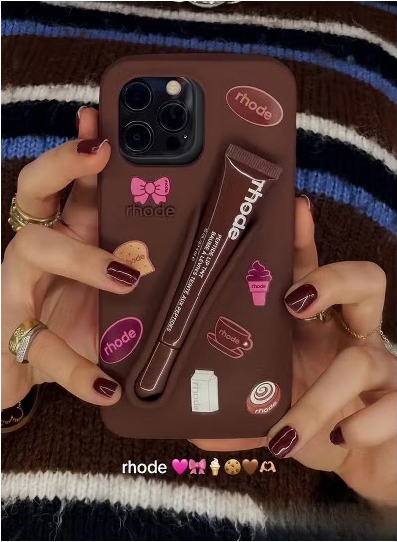 rhode Silicone Lip Holder for Cell Phone, Lip Gloss Adhesive Sleeve for Phone,Lip Holder Stick-on Phone Case,Back Stick On Holder for iPhone 16 Pro Max (Toast)  - Image 3