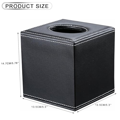 KINGFOM Square Pu Leather Tissue Box Cover, Modern Facial Tissue Holder, Roll Tissues Paper Case Dispenser for Bathroom Vanity Countertop, Night Stands, Office Desk & Car(Black) - Image 2