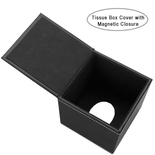 KINGFOM Square Pu Leather Tissue Box Cover, Modern Facial Tissue Holder, Roll Tissues Paper Case Dispenser for Bathroom Vanity Countertop, Night Stands, Office Desk & Car(Black) - Image 4