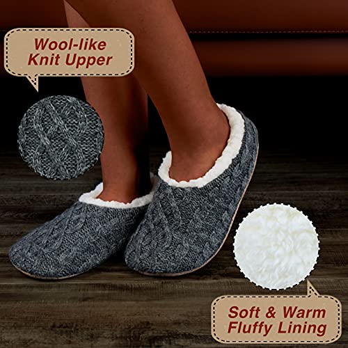 cosyone1997 2-Pair Thick Warm Fuzzy Slippers for Women Indoor Fluffy Sherpa Lined，Winter House Shoe Socks Non-Slip Soft Soles, Cozy Christmas Gifts, Cable Knit Grey Pink Adult Size 9-10 - Image 3