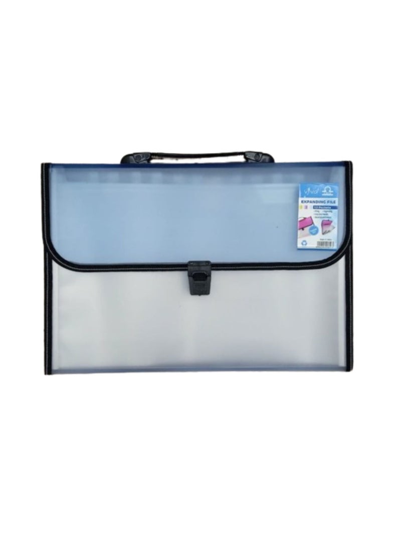 Libra حقيبة ملفات قابلة للتوسيع بـ 13 جيب مع مقبض، شفافة/زرقاء - Image 1