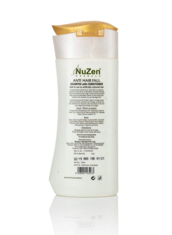 Nuzen Herbals Anti Hair Fall Shampoo With Conditioner ; Prevents Hair Fall Hair Loss And Hair Damage ; Enriched With Aloe Vera Soya(Protein) Coconut And Olive Oil ; 200Ml ; Pack Of 3 - Image 4