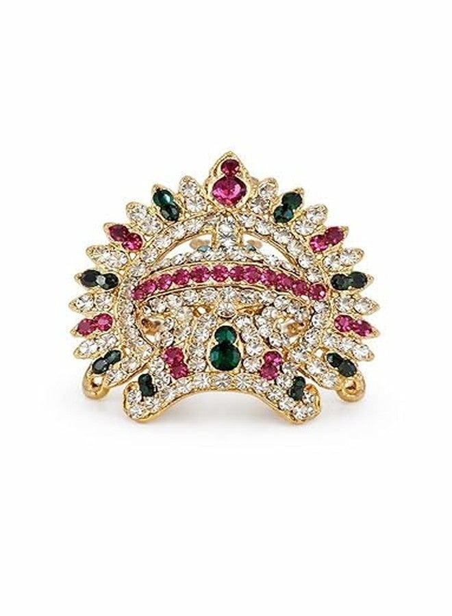 Double Layer Temple Goddess Crown – Gold Tone Multicolor Crystal Rhinestone Half Tiara Headpiece width 1.5cm and Height 1 inch - S-53